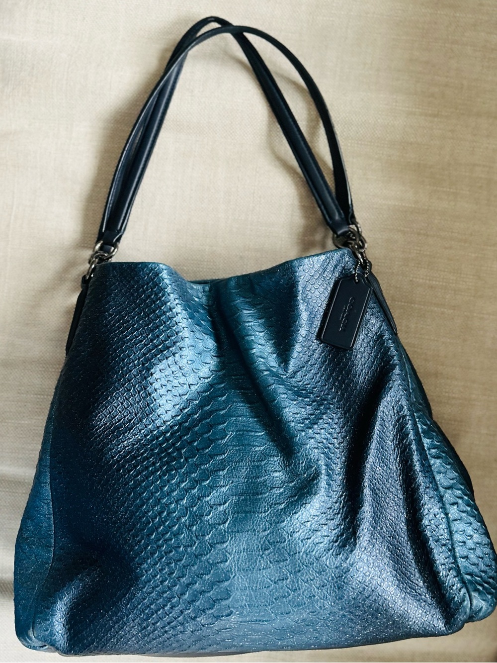 Coach Madison Phoebe Shoulder Bag in Metallica Blue Python Leather - MSRP $430
